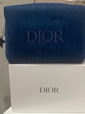 NWT - Dior Navy Embroidered Denim Makeup Pouch